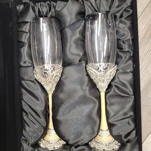 Things Remembered Ivory and Silver Jeweled Champagne Flutes - Set of 2